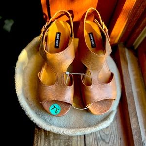 NWT Nine West Brown Leather Wedge Pump Sandal - 7.5